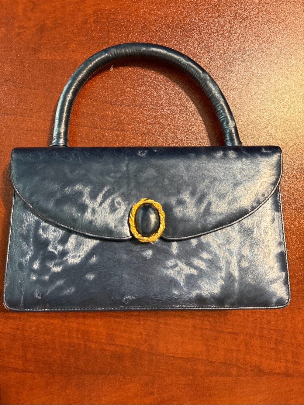 VTG 1960s Prestige Navy Blue Top Handle Bag with Clasp.